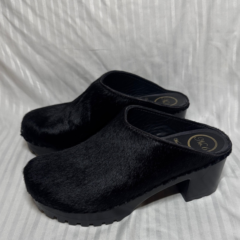 No. 6 Old School Clogs in Black Pony Hair with Black Base sz 38